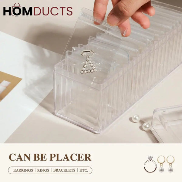 Clear Jewelry Organizer Box with 20 pvc Resealable Zip Bags – Compact Storage Case for Rings Earrings Necklaces & Small