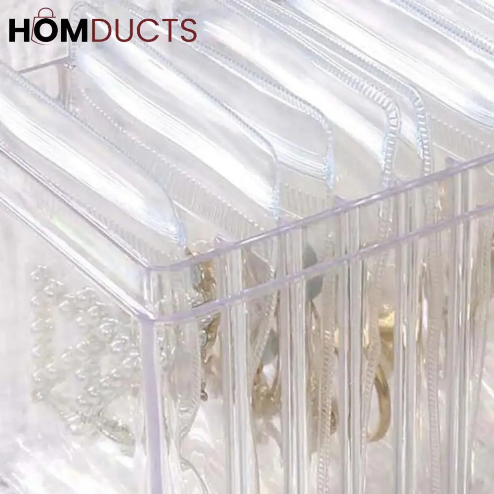 Clear Jewelry Organizer Box with 20 pvc Resealable Zip Bags – Compact Storage Case for Rings Earrings Necklaces & Small