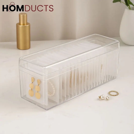 Clear Jewelry Organizer Box with 20 pvc Resealable Zip Bags – Compact Storage Case for Rings Earrings Necklaces & Small