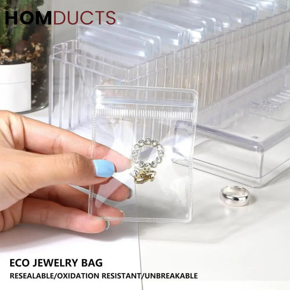Clear Jewelry Organizer Box with 20 pvc Resealable Zip Bags – Compact Storage Case for Rings Earrings Necklaces & Small