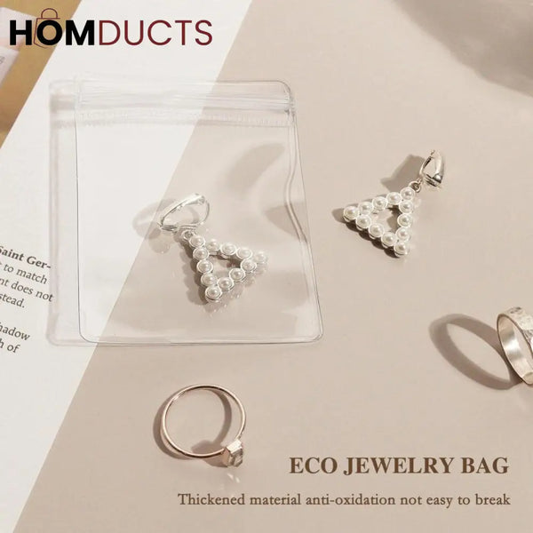 Clear Jewelry Organizer Box with 20 pvc Resealable Zip Bags – Compact Storage Case for Rings Earrings Necklaces & Small