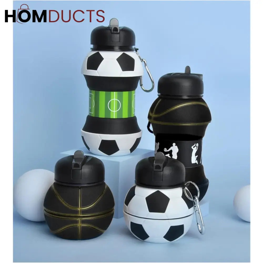 Clip-On Collapsible Basketball Water Bottle - BPA-Free Silicone, 18 Oz