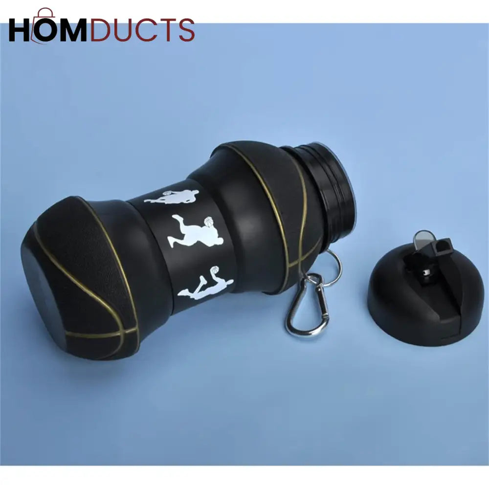 Clip-On Collapsible Basketball Water Bottle - BPA-Free Silicone, 18 Oz