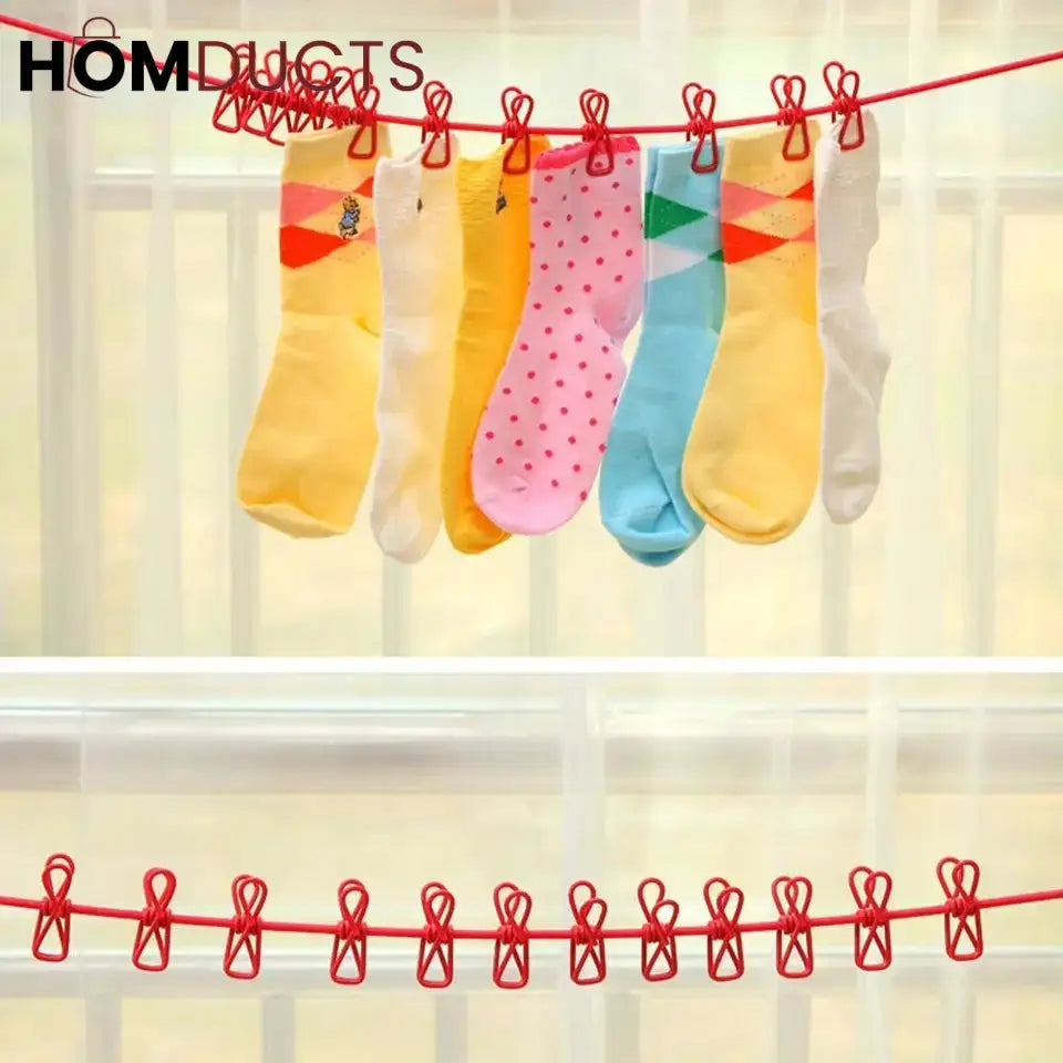Clothes Drying Rope With 12 Clips