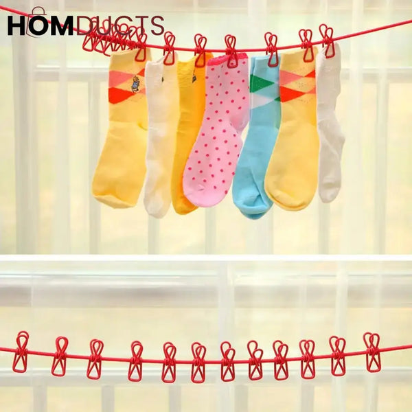 Clothes Drying Rope With 12 Clips