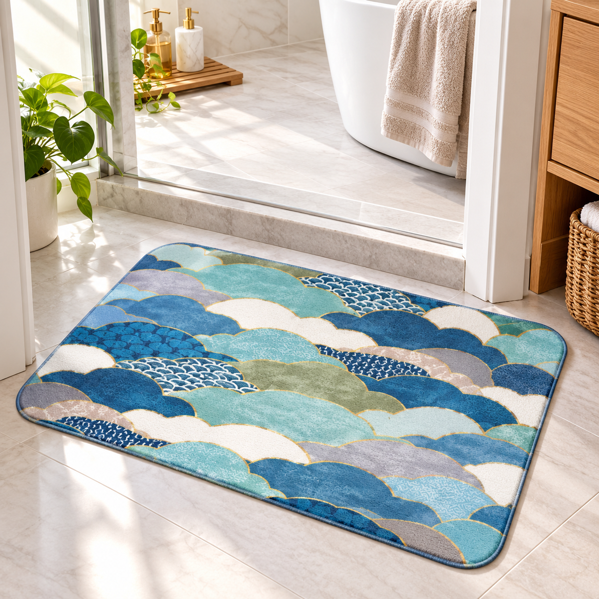 Cloud pattern non-slip bath mat