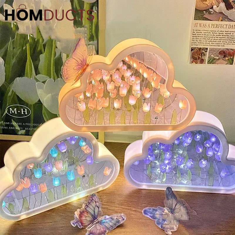 Cloud-Shaped Tulip Night Light – LED Flower Lamp for Bedroom & Home Decor