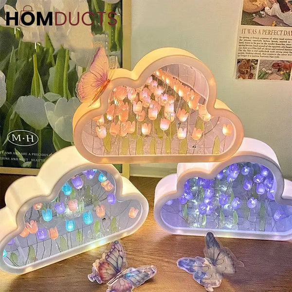 Cloud-Shaped Tulip Night Light – LED Flower Lamp for Bedroom & Home Decor