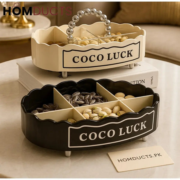 Coco Luck Premium Multi Section Snack Tray – Elegant Rotating Dry Fruit & Candy Organizer