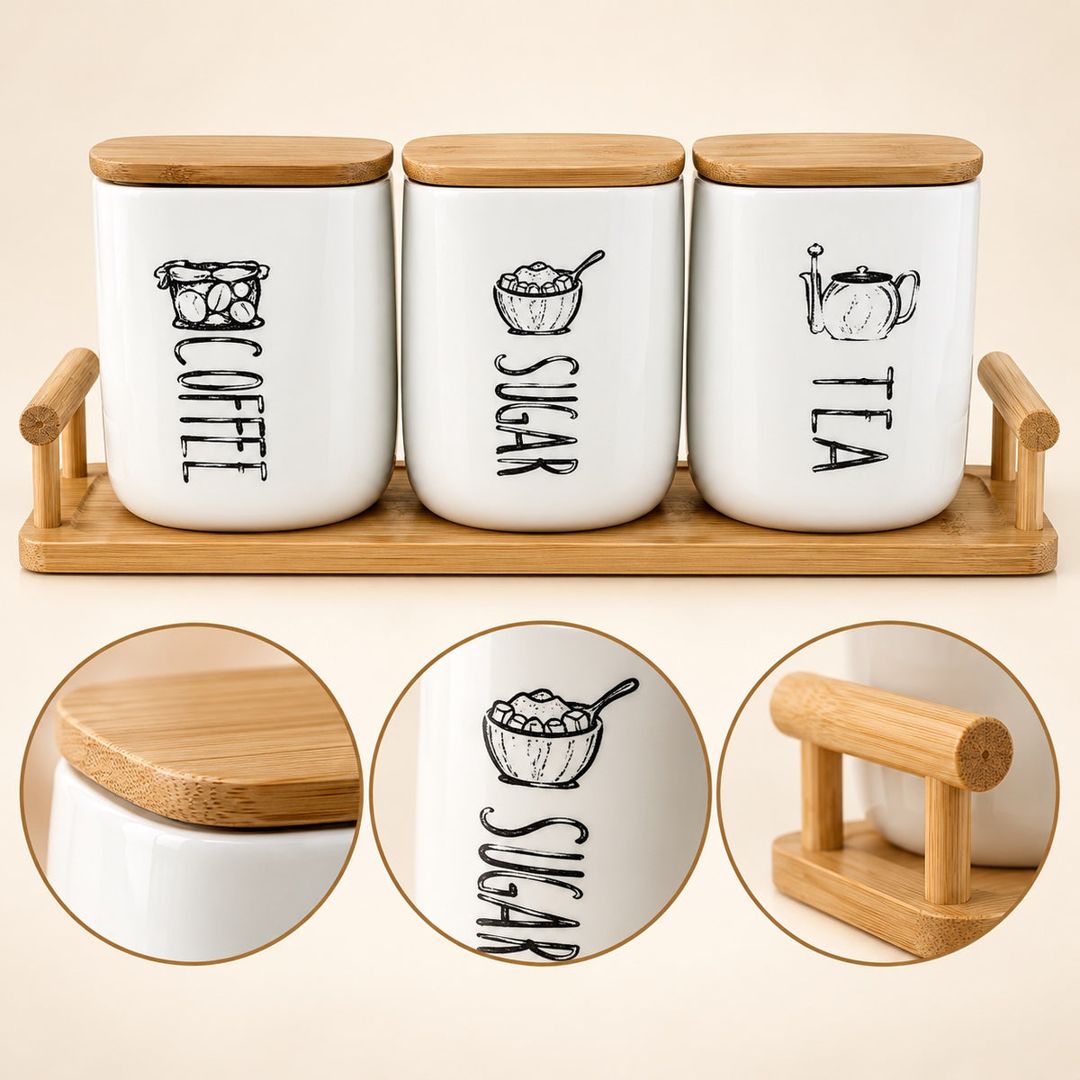 Coffee sugar tea ceramic jar set feature infographic