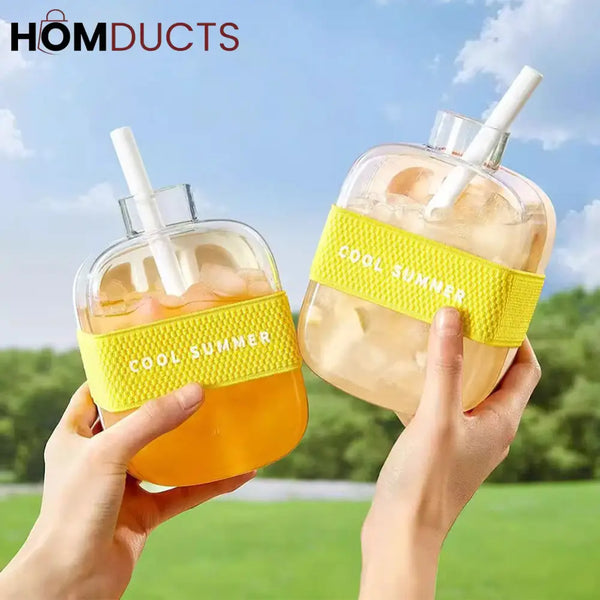 Colorful Fruit Infuser Water Bottles with Reusable Straws – Leakproof & Portable Hydration for Summer Refreshment