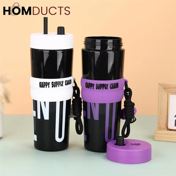 Colorful Leak-Proof Sports Water Bottle with Straw and Handle –Travel Tumbler for Gym School and Outdoor Use