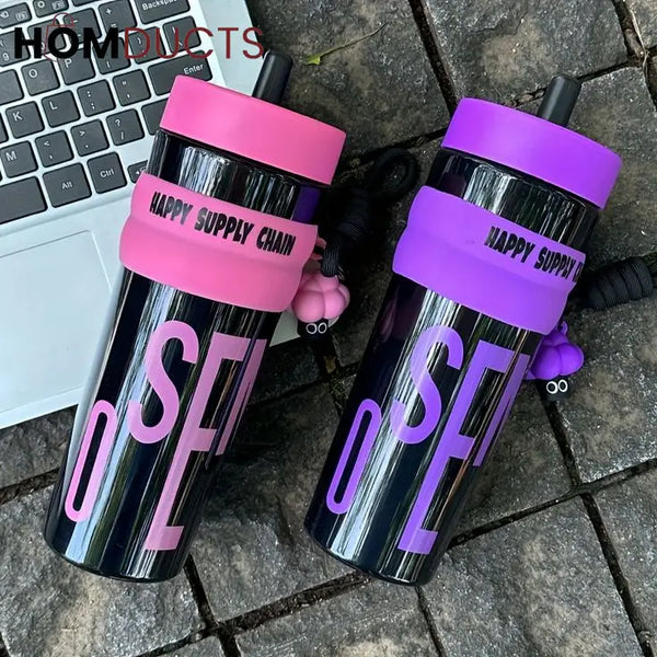 Colorful Leak-Proof Sports Water Bottle with Straw and Handle –Travel Tumbler for Gym School and Outdoor Use