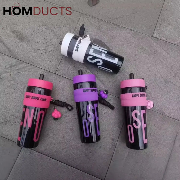 Colorful Leak-Proof Sports Water Bottle with Straw and Handle –Travel Tumbler for Gym School and Outdoor Use