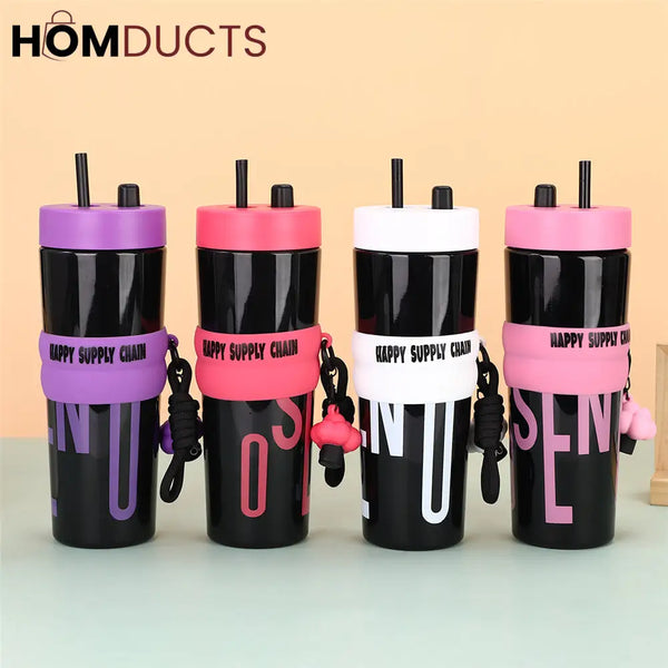 Colorful Leak-Proof Sports Water Bottle with Straw and Handle –Travel Tumbler for Gym School and Outdoor Use