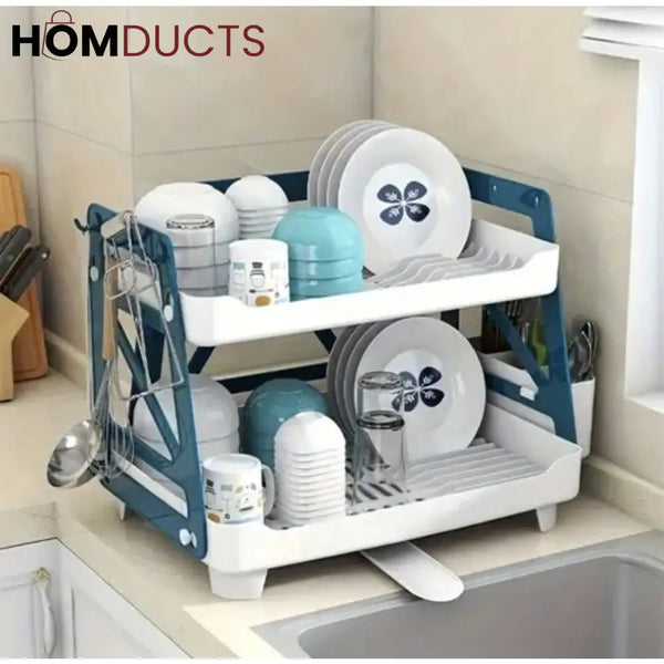 Compact 2 Tier Dish Drain Rack