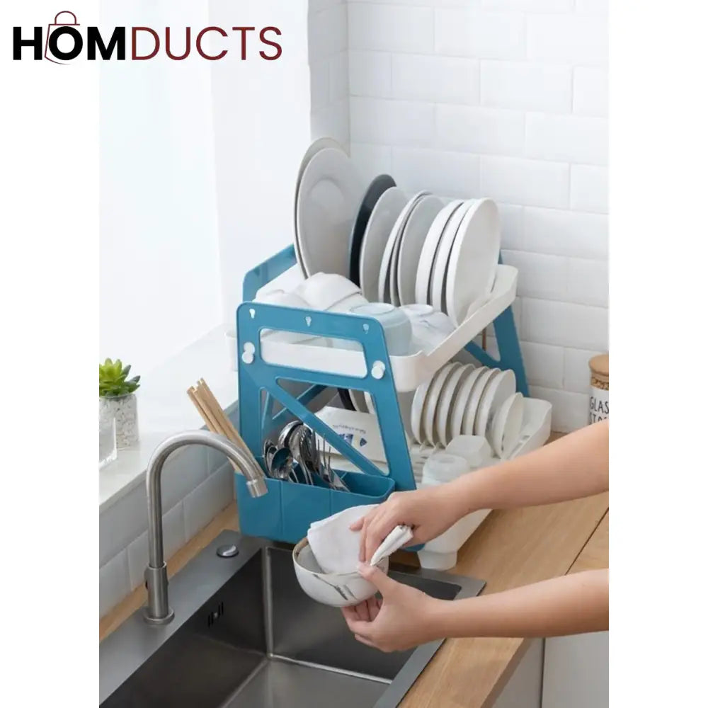 Compact 2 Tier Dish Drain Rack