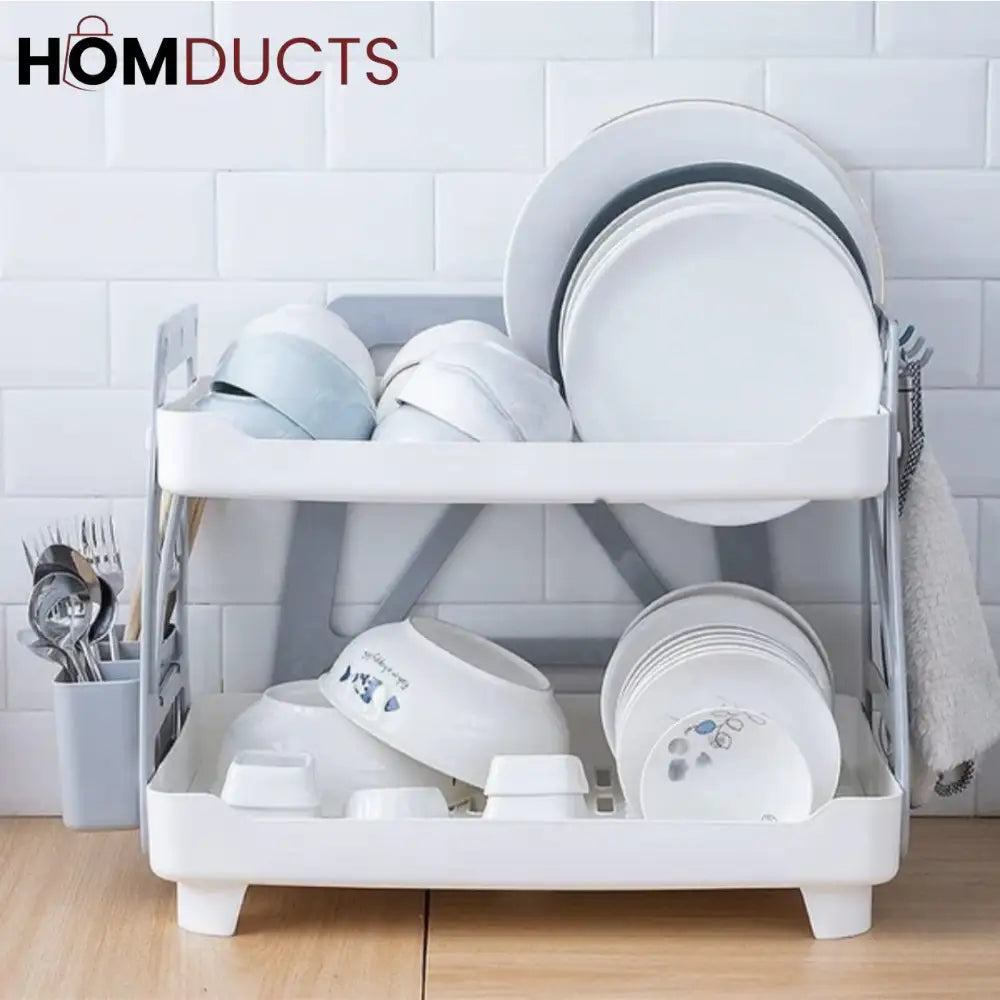 Compact 2 Tier Dish Drain Rack