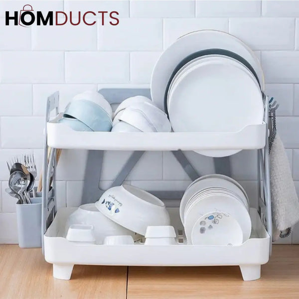 Compact 2 Tier Dish Drain Rack