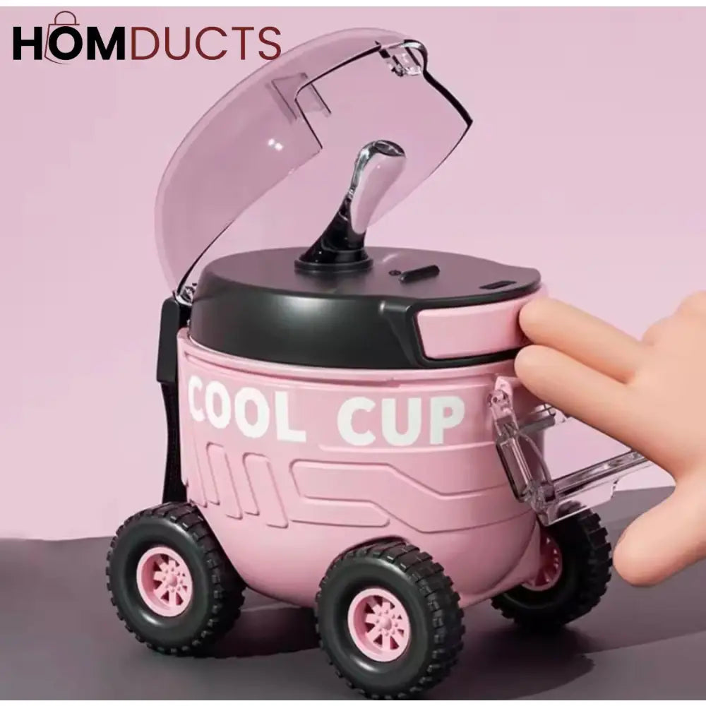 Cool Cartoon Car Shaped Straw Water Bottle for Kids - 550ml