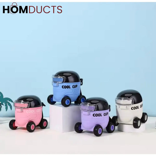 Cool Cartoon Car Shaped Straw Water Bottle for Kids - 550ml