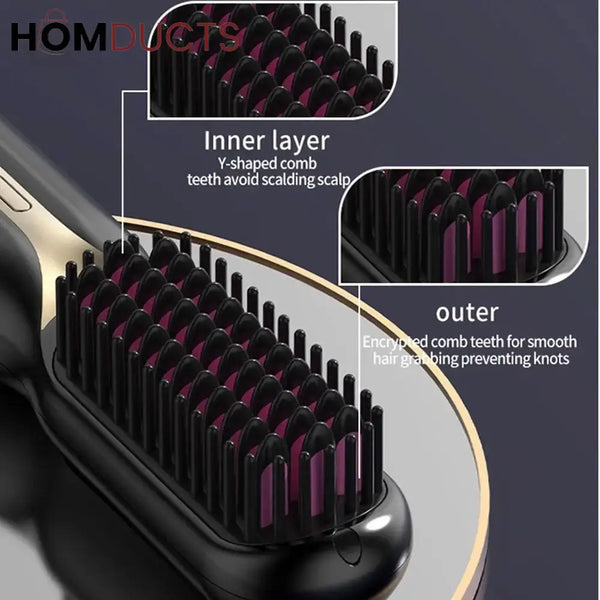 Cordless Hair Straightener Brush - Fast Heating Portable Styling for Women