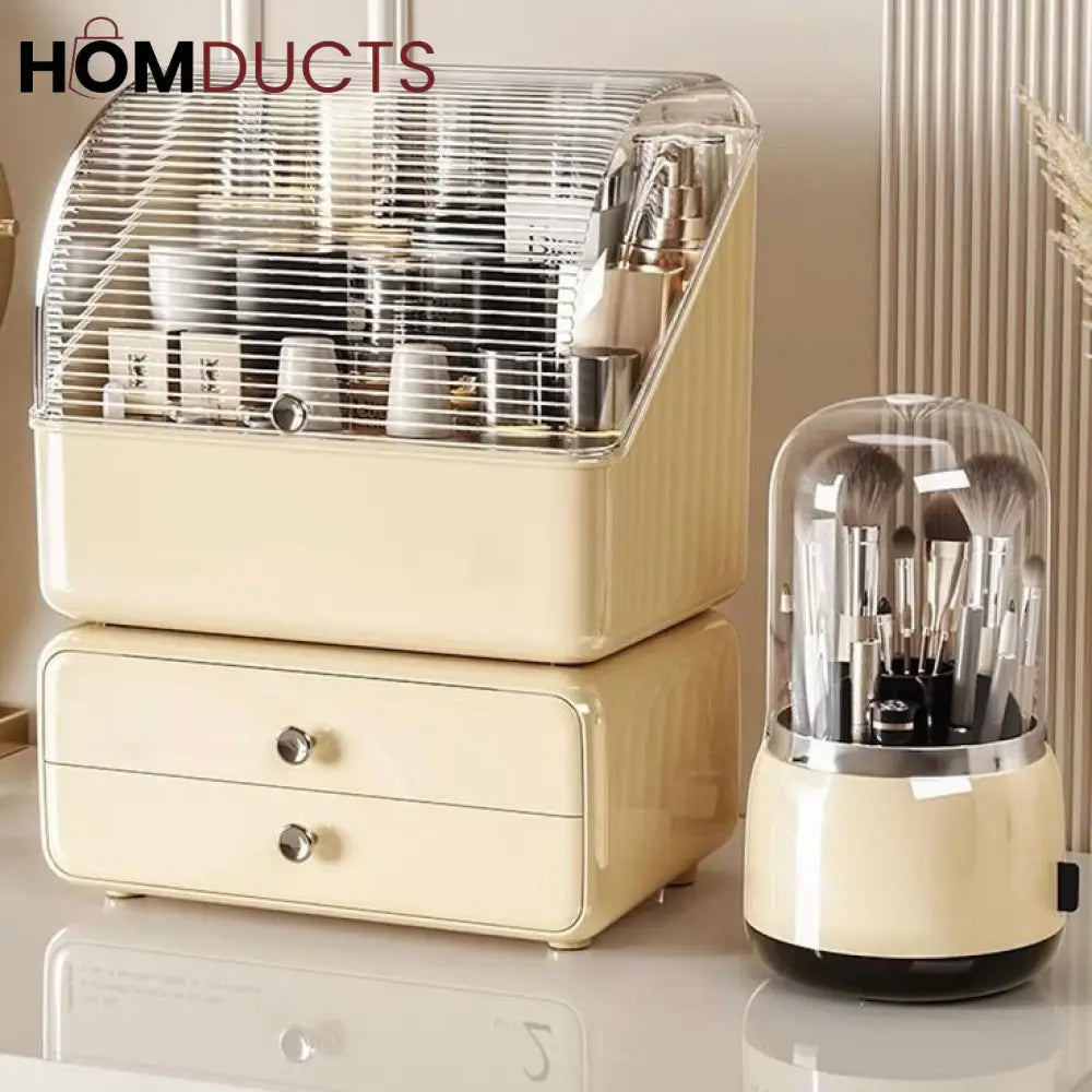 Cosmetic Organizer With Rotating Brush Holder