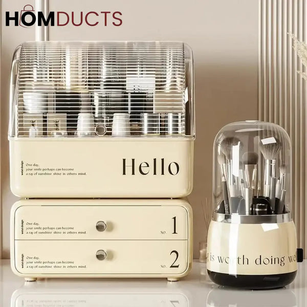 Cosmetic Organizer With Rotating Brush Holder