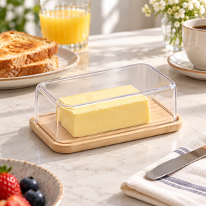 Covered butter dish with transparent lid