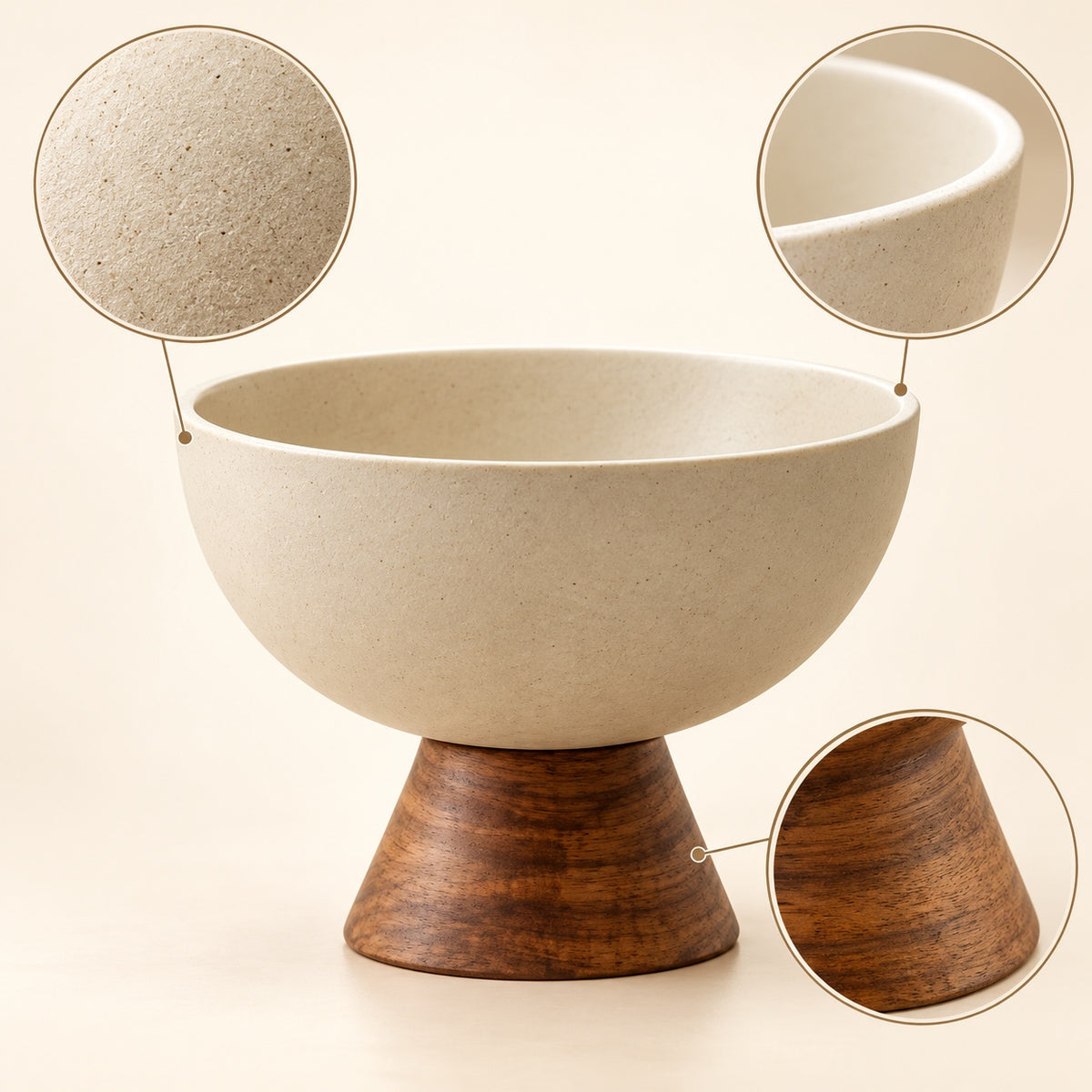 Cream pedestal serving bowl feature infographic