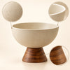 Cream pedestal serving bowl feature infographic