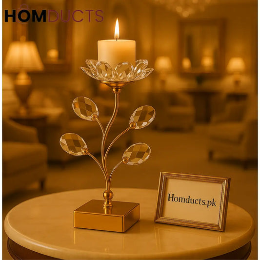 Crystal Bloom Luxe Candle Stand – Gold Floral Design with Tealight Holder