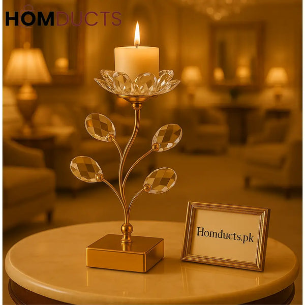 Crystal Bloom Luxe Candle Stand – Gold Floral Design with Tealight Holder
