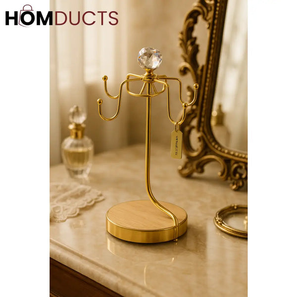 Crystal Crown Gold Jewelry & Cup Holder Stand – Luxe Vanity Edition
