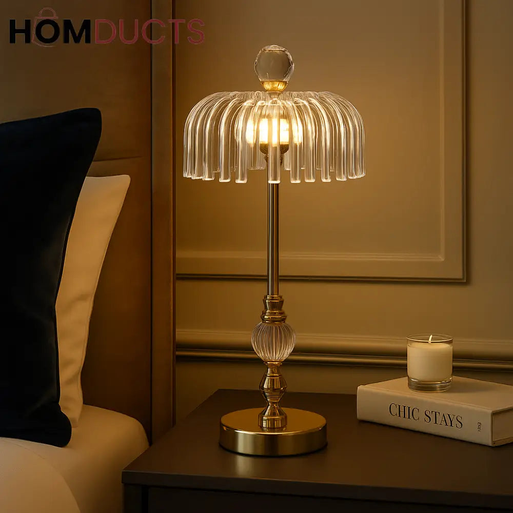 Crystal Crown Gold Table Lamp – Luxury Bedside Lighting