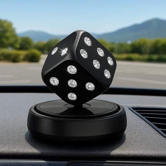 Crystal Dice Car Solar Fragrance Diffuser – Rotating Dashboard Air Freshener