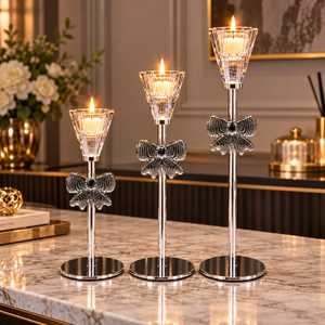 Crystal Flower Silver Candle Stands – Set of 3 styled lifestyle image