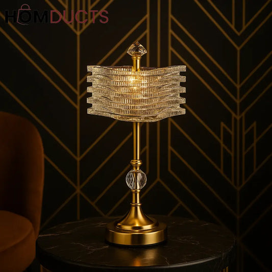 Crystal & Gold Art Deco Table Lamp – Luxury Ambient Lighting