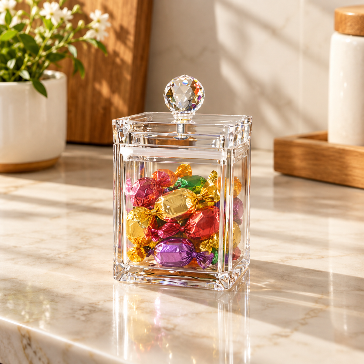 150ml acrylic canister with crystal knob lid