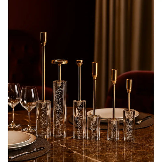Crystal Luxe Bubble Stem Candle Holders – Set of 6