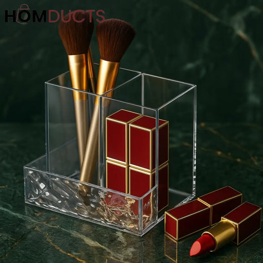 Crystal Luxe Vanity Organizer – Dual Slot Makeup Holder