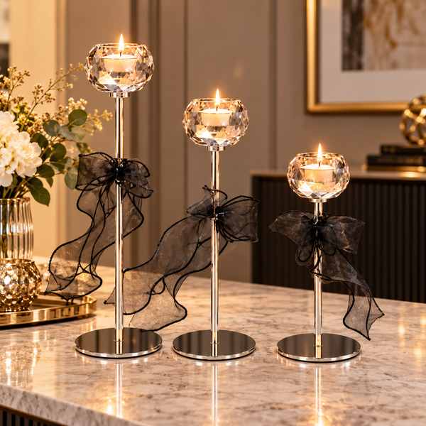 Crystal Tulip Gold Candle Stands – Set of 3 styled lifestyle image