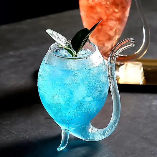 Curved Cocktail Glass with Built-In Straw – Unique Artistic Drinkware Water Bottles
