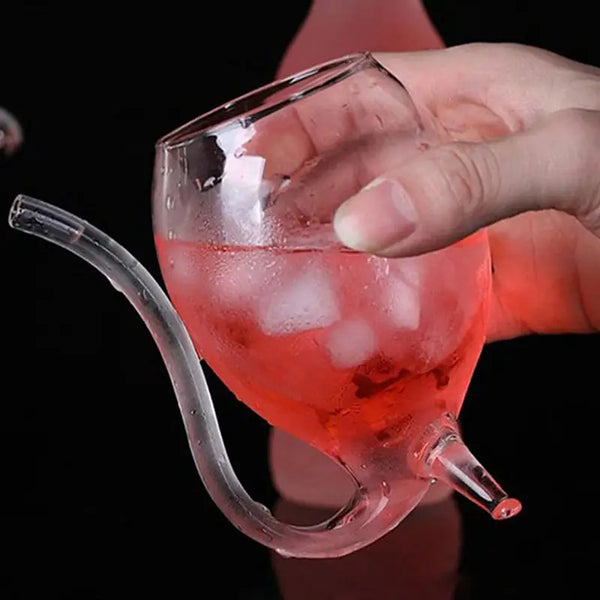 Curved Cocktail Glass with Built-In Straw – Unique Artistic Drinkware Water Bottles