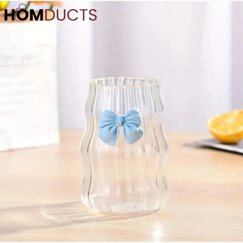 Curvy Glass Tumbler Set with Pink Bow Charms – Aesthetic Iced Coffee & Juice Cups with Bamboo Lid and Glass Straw