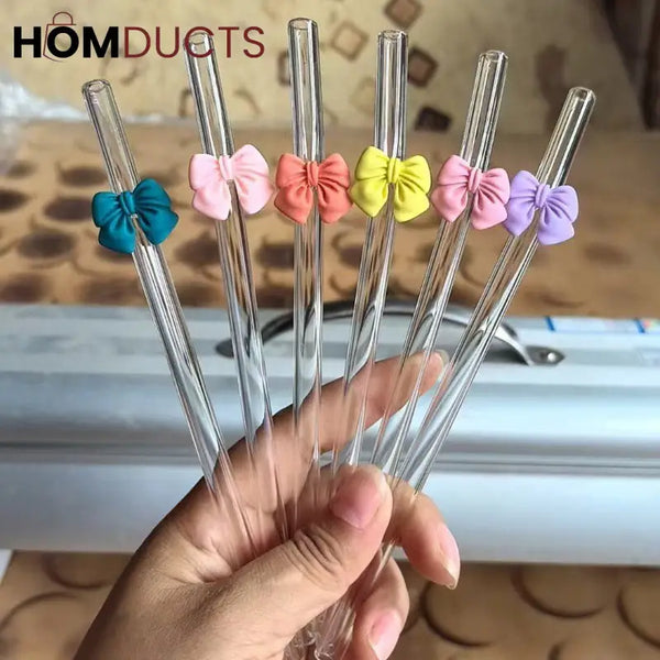 Curvy Glass Tumbler Set with Pink Bow Charms – Aesthetic Iced Coffee & Juice Cups with Bamboo Lid and Glass Straw