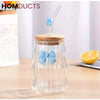 Curvy Glass Tumbler Set with Pink Bow Charms – Aesthetic Iced Coffee & Juice Cups with Bamboo Lid and Glass Straw