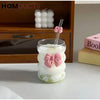 Curvy Glass Tumbler with Pink Bow Straw & Bamboo Lid – Aesthetic Iced Coffee Cup for Girls & Gifting