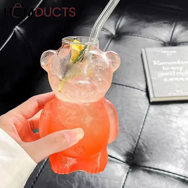 Cute Bear-Shaped Glass Cups– Reusable 3D Animal Drinkware for Coffee Juice & Cocktails