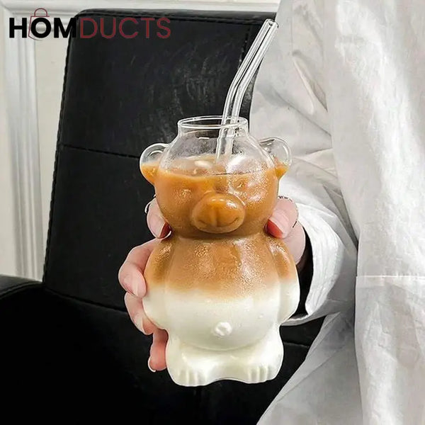 Cute Bear-Shaped Glass Cups– Reusable 3D Animal Drinkware for Coffee Juice & Cocktails